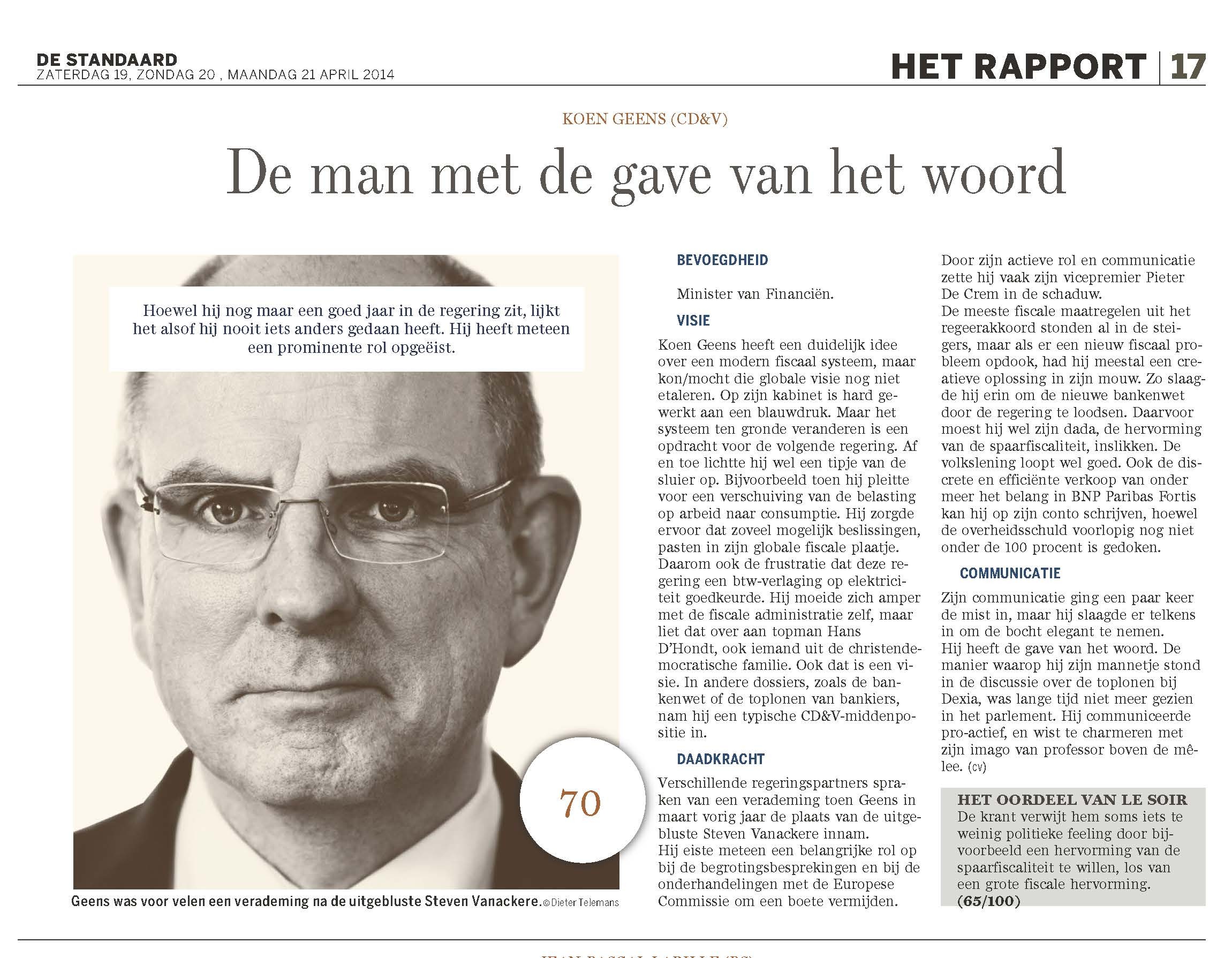 Uitstekend rapport De Standaard