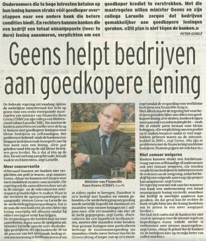 Geens helpt bedrijven aan goedkopere lening