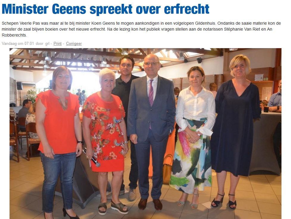 ​Minister Geens spreekt over erfrecht