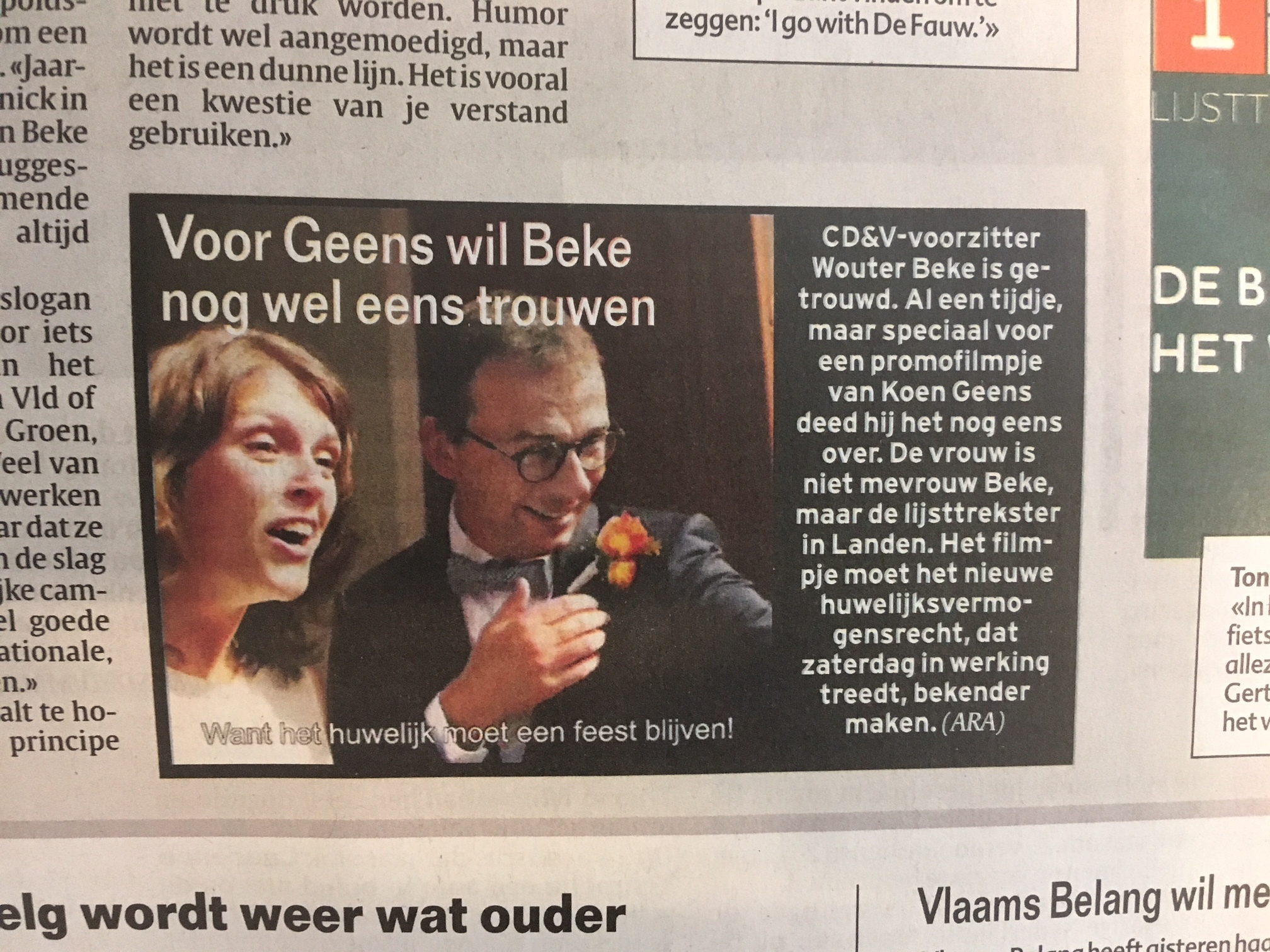 ​Voor Geens wil Beke nog wel eens trouwen