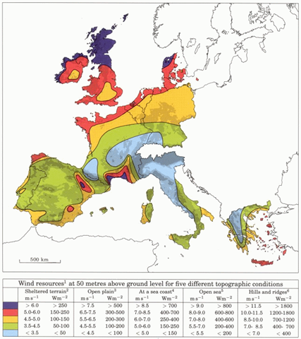 Windkaart van Europa