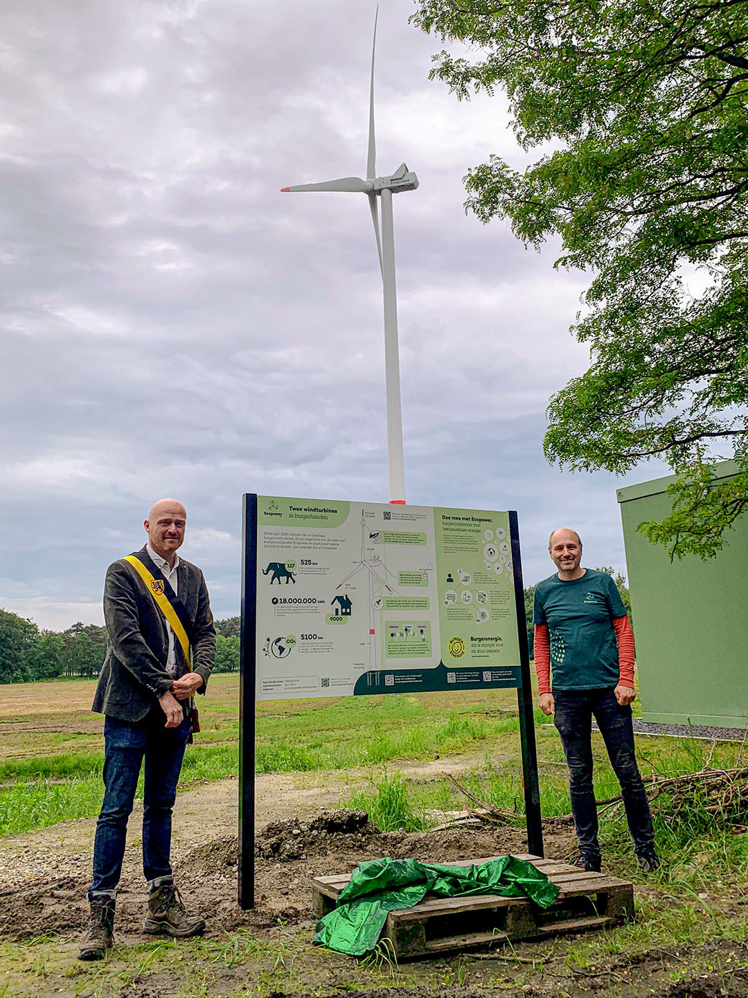 Onthulling van het infobord door Lilse schepen Luc De Backer en algemeen coördinator Jim Williame.