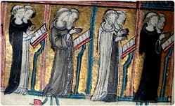 Predikbroeders, minderbroeders, karmelieten en augustijnen verenigd in een middeleeuws handschrift