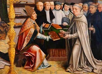 Augustinus geeft de regel aan verschillende kloosterordes (1473 )