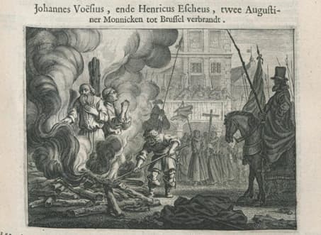 De augustijnen Hendrik Vos en Johan van den Essen sterven op de brandstapel in Brussel