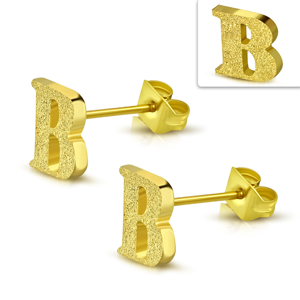 Boucles Doreilles Lettre Alphabet B Acier Doré Version