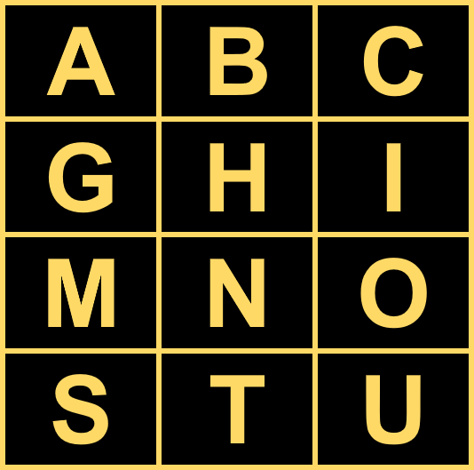 ABC-kaart geel-zwart