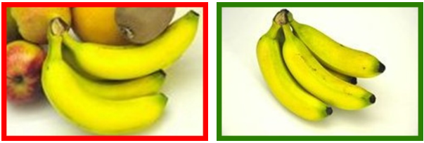 goede en slechte foto's van tros bananen