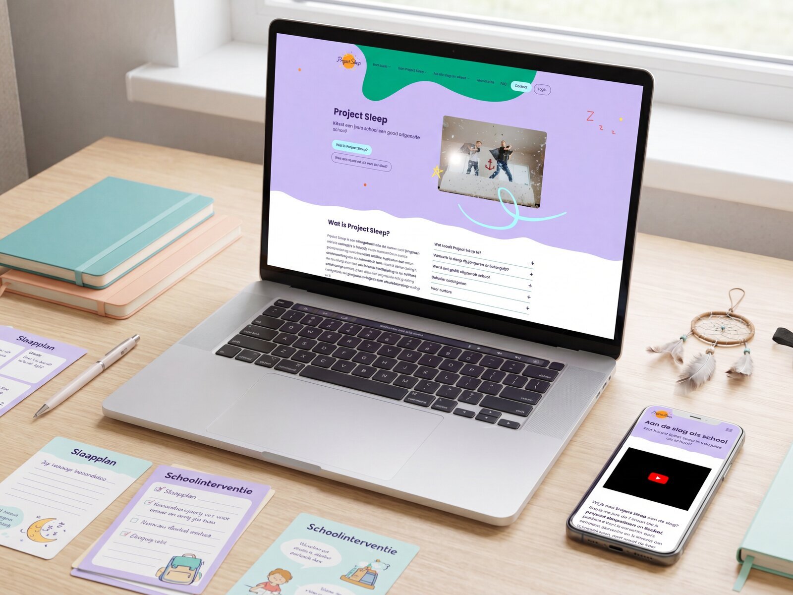 Project Sleep on a laptop with teaching materials on the table