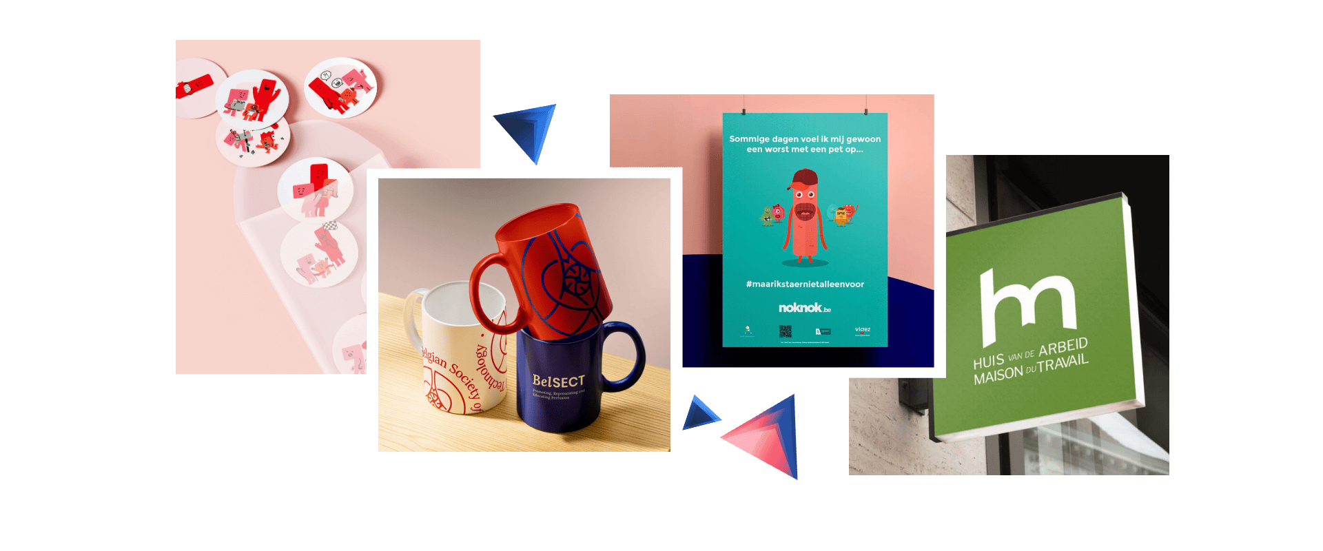 Een collage van verschillende projecten in branding en logo ontwerp.