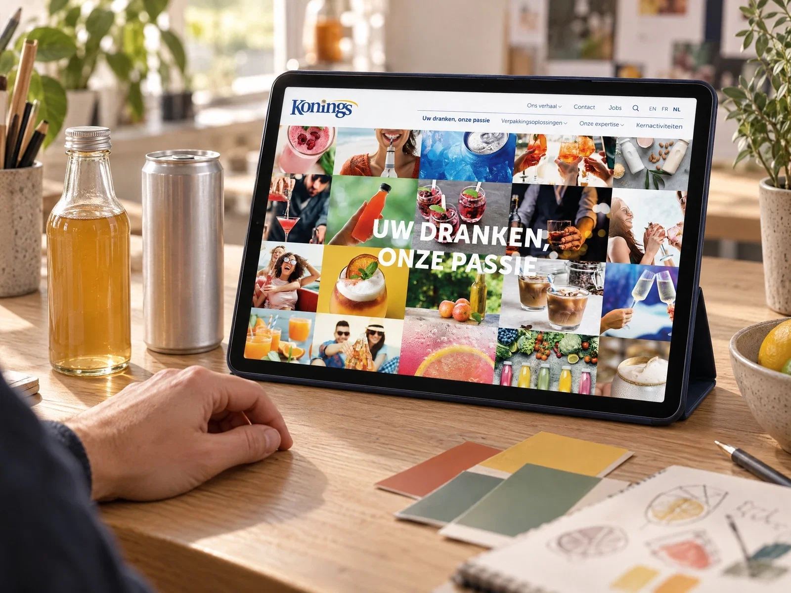 The customer-focused Konings corporate website displayed on a tablet.