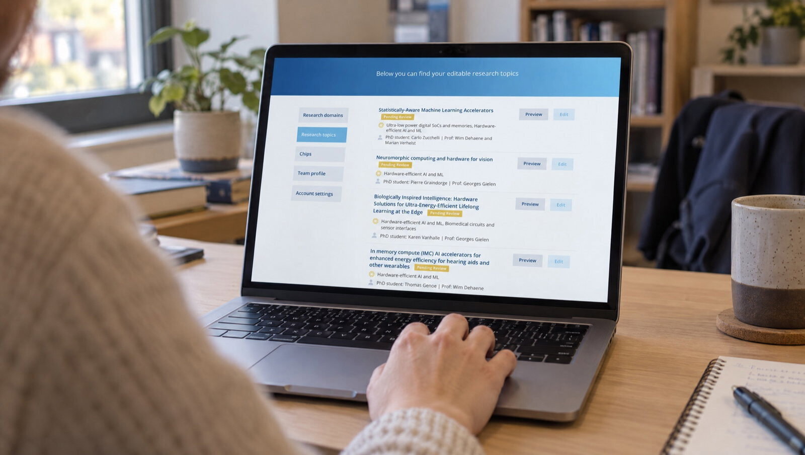 Research topics in the MICAS dashboard
