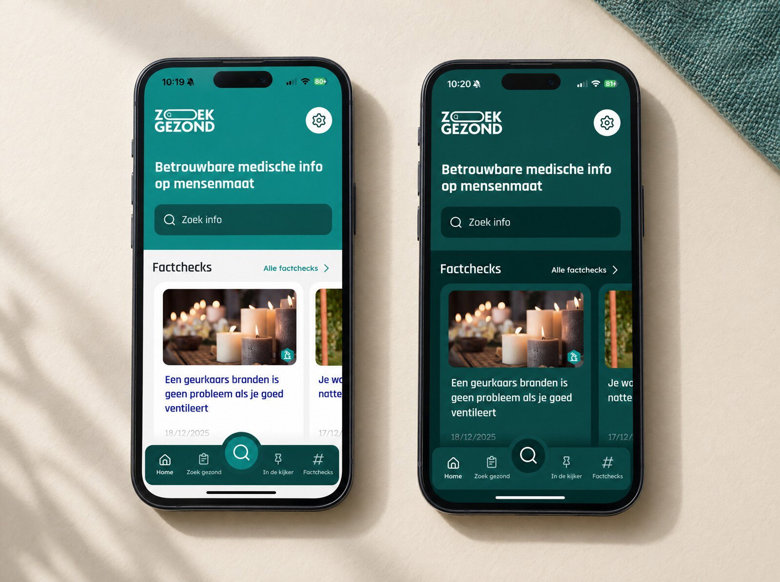 Light and dark mode in Zoek Gezond