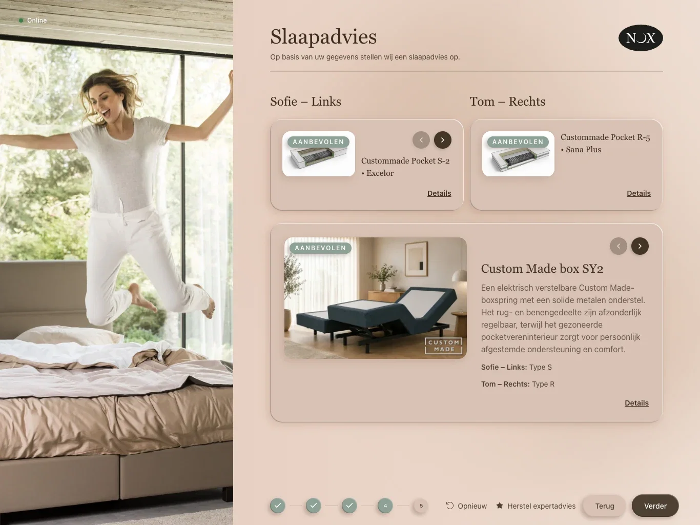 Sleep advice for two people: a separate mattress for Sofie and Tom on one shared Custom Made box spring