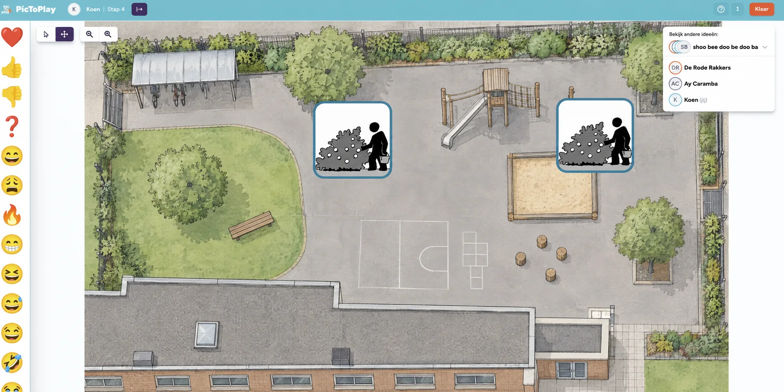 Ronde vier in PictoPlay: reageren met emoji's op het ontwerp van een andere groep.