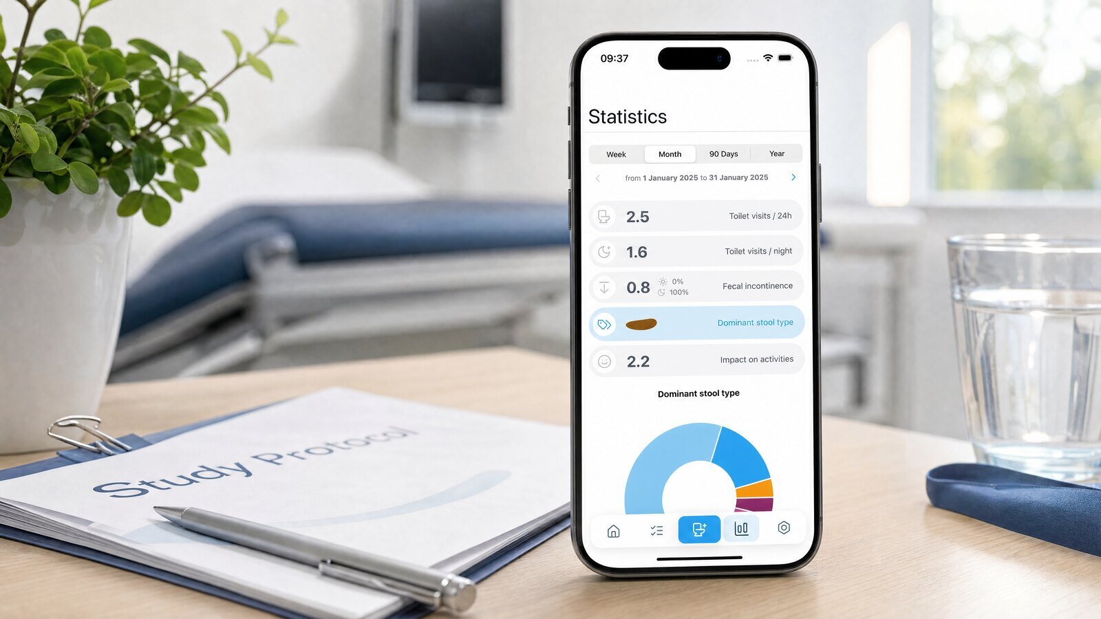 De S.Tool-app in de hand van een patiënt