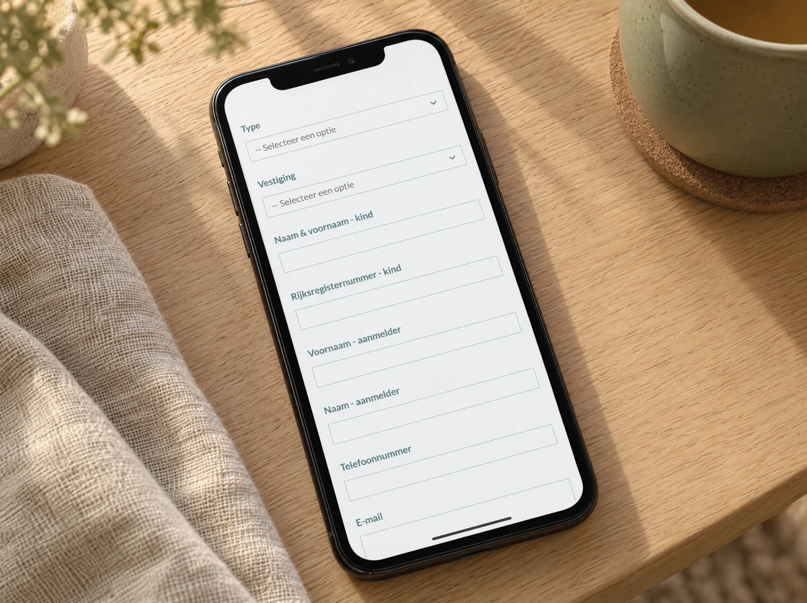 The empty Praktijk Perspectief intake form on a smartphone