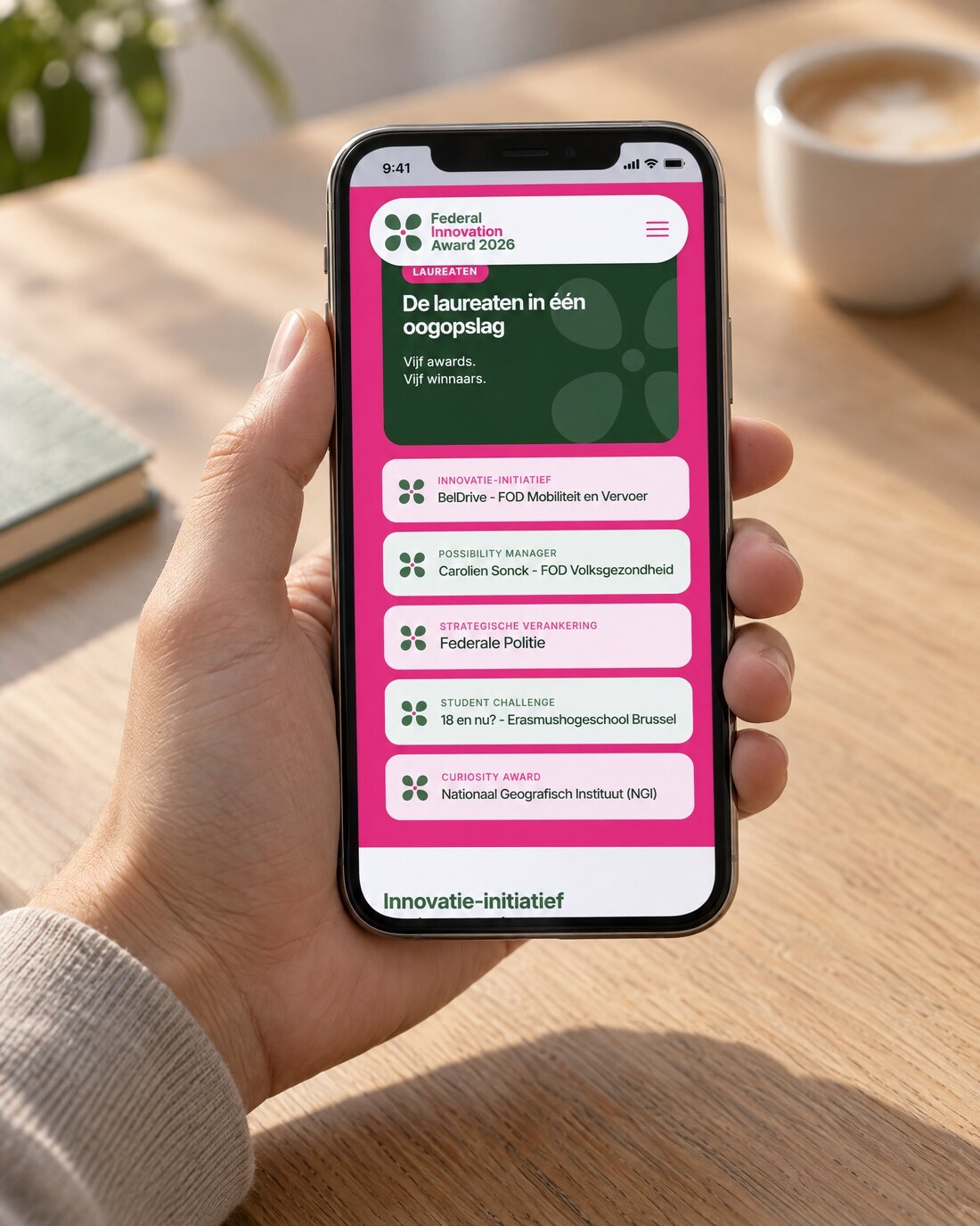 Federal Innovation Award winners displayed on a smartphone