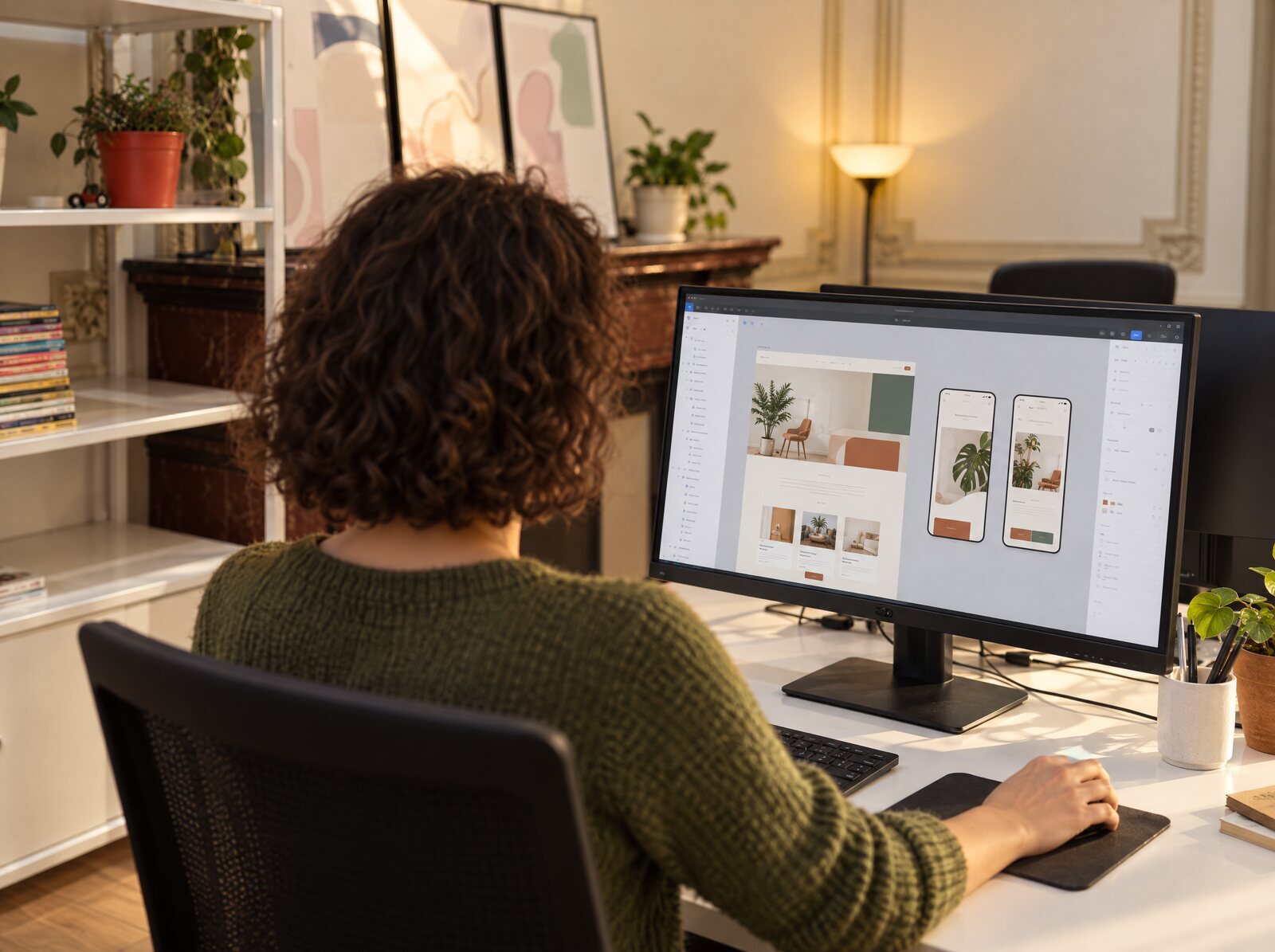 A designer working on a website for desktop and mobile