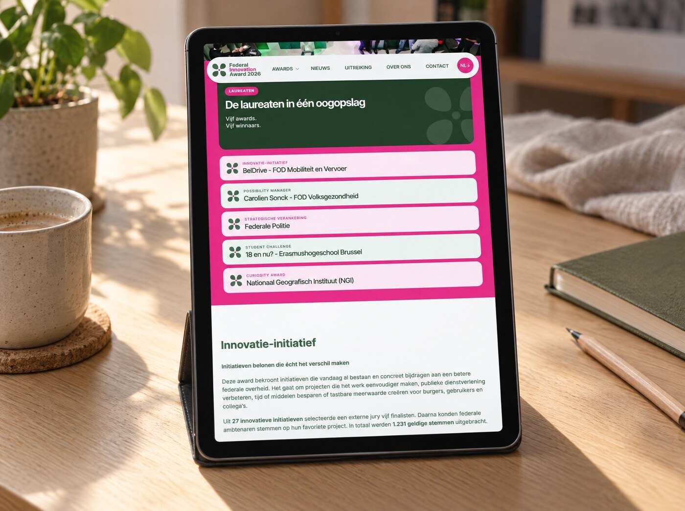 Federal Innovation Award winners displayed on a tablet