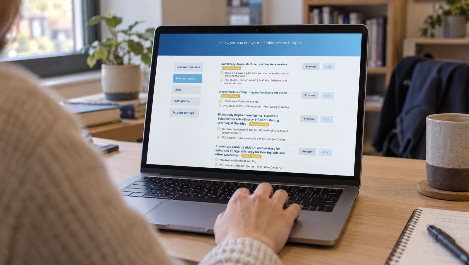 Research topics awaiting approval in the MICAS dashboard