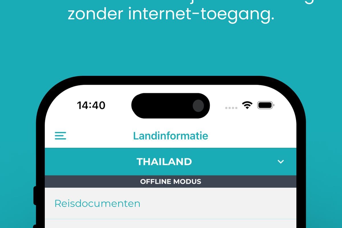 Telefoonscherm van de Karavaan-app met offline landinformatie over Thailand