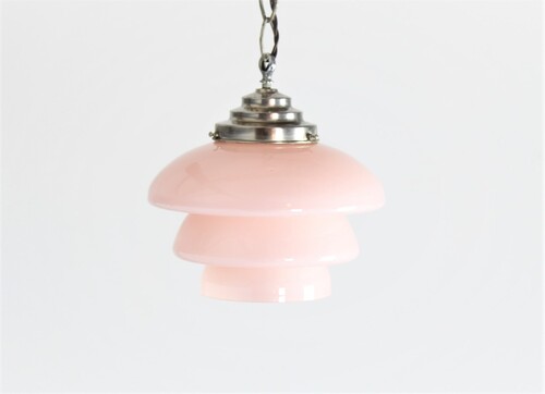 thumbnails bij product Art Deco pendant lamp with pink lamp shade