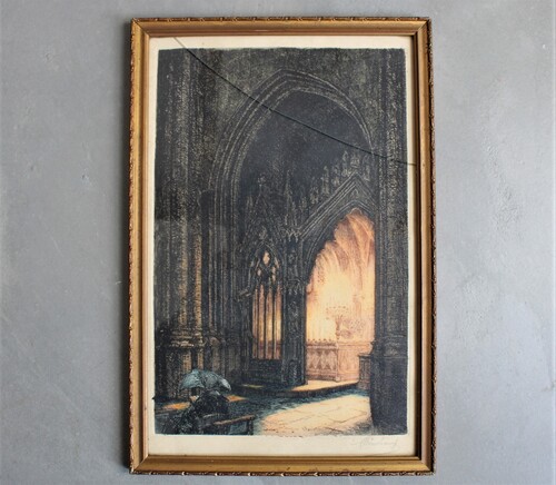 thumbnails bij product engraving of the interior of a cathedral, C Beauchamps