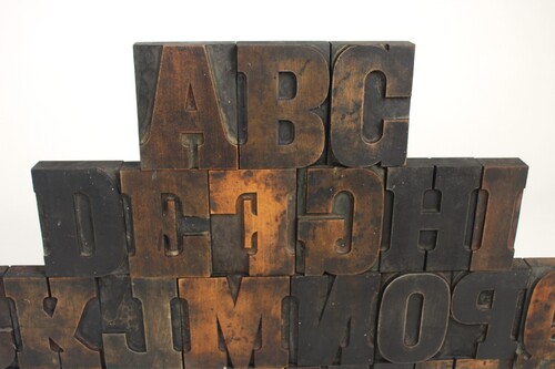 thumbnails bij product alphabet, wooden letterpress blocks
