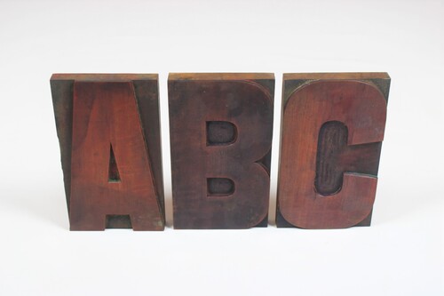 thumbnails bij product ABC in large old printing press letters