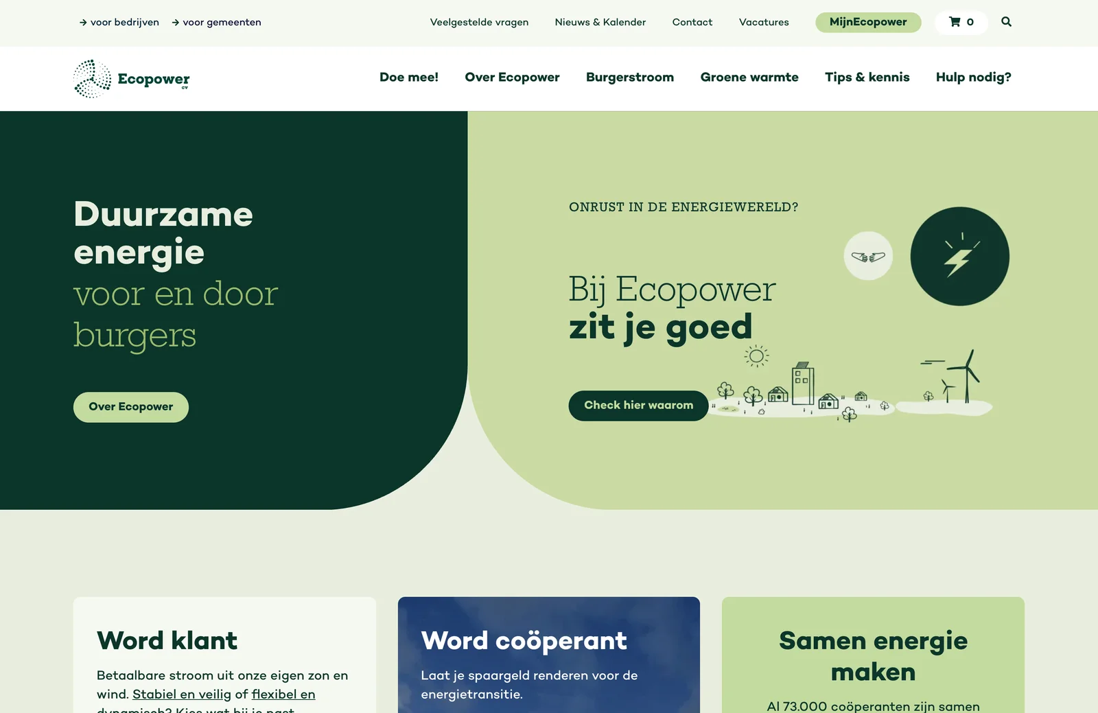 The Ecopower website with member portal