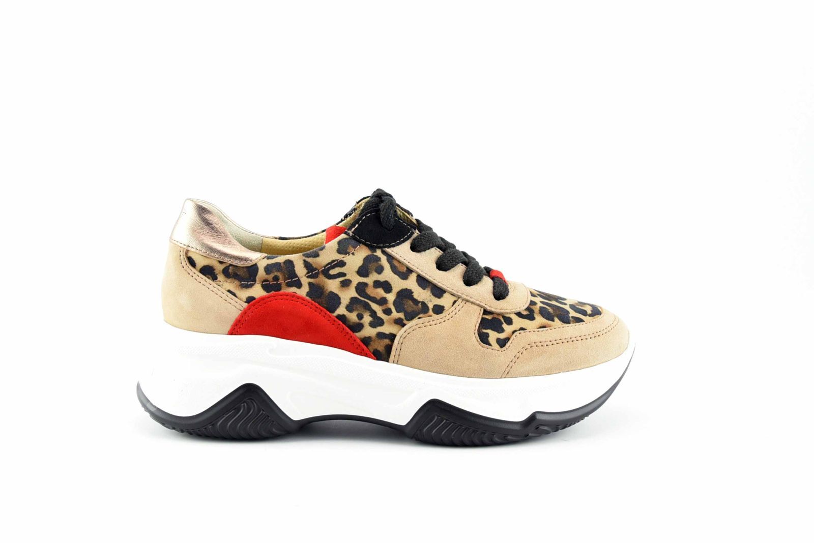 Runner beige/rood/luipaard • Passo Per Passo • Schoenen voor dames en heren  • Haacht