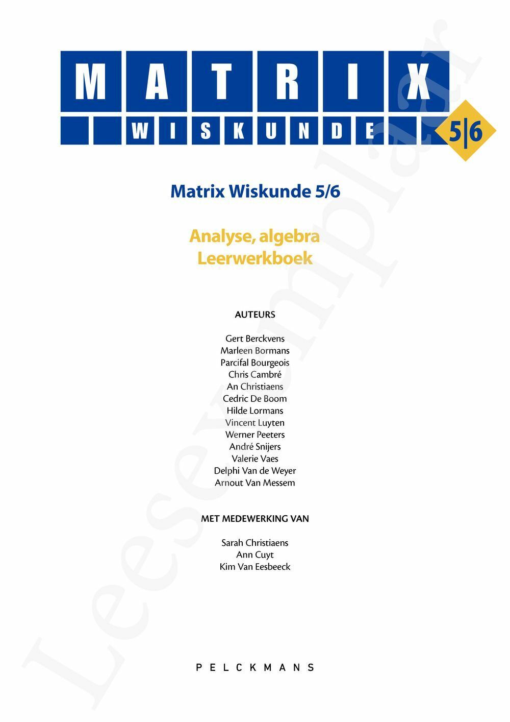 Matrix Wiskunde 5/6 Analyse, algebra Dubbele finaliteit Leerwerkboek