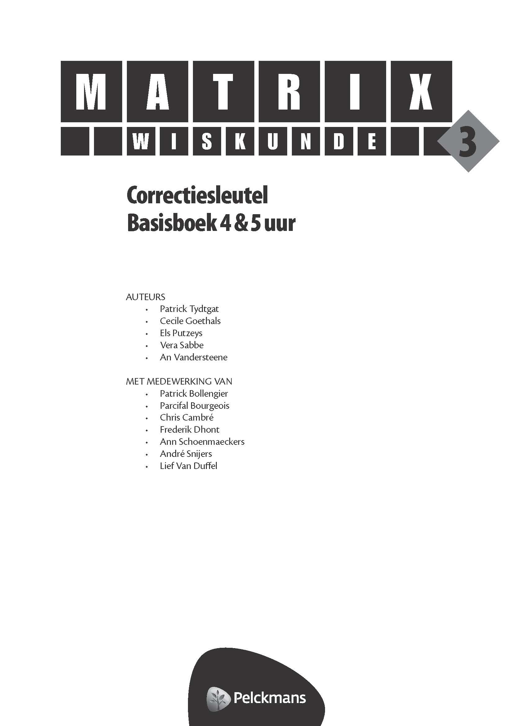 Matrix 3 Wiskunde Correctiesleutel Basisboek 4 & 5 uur