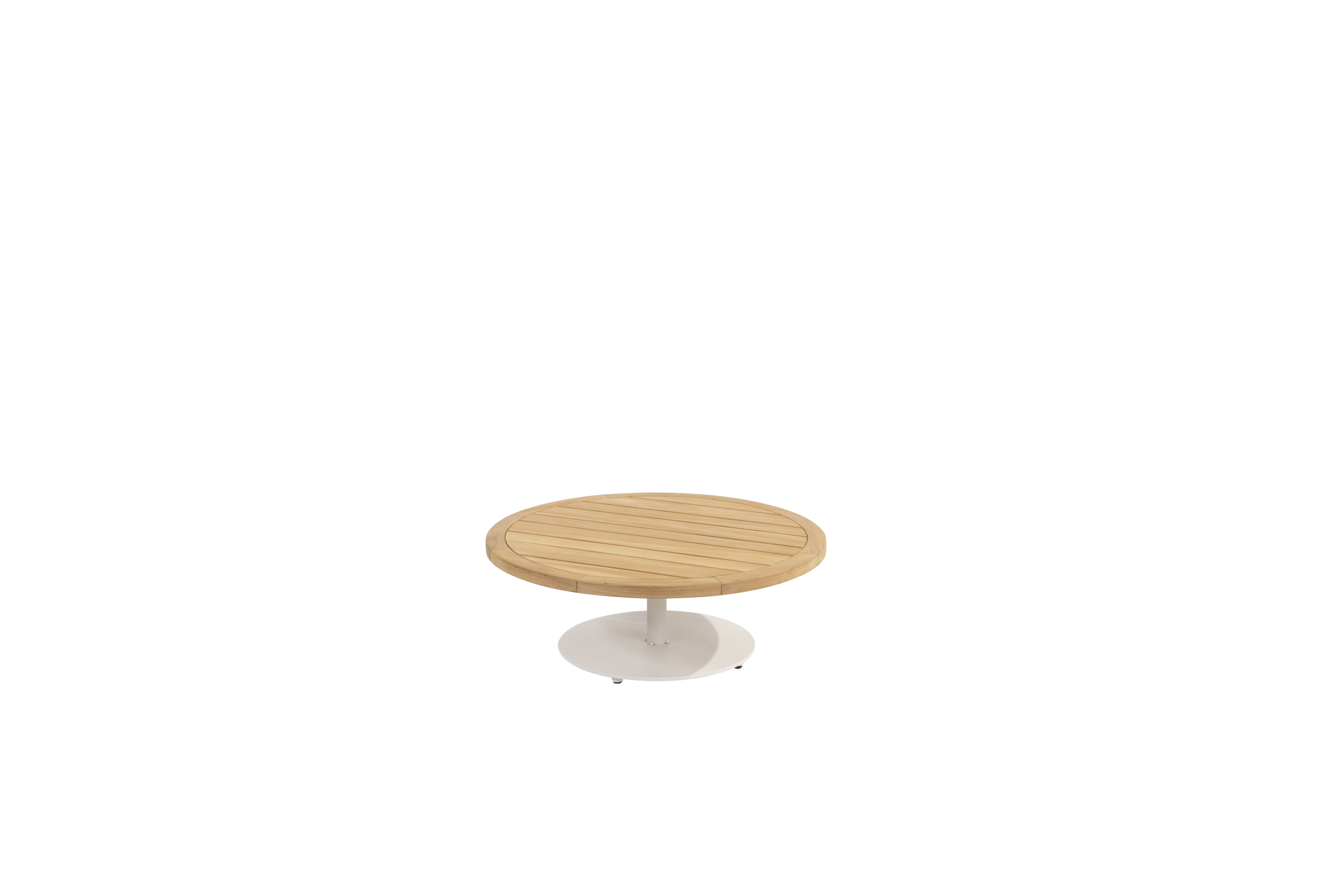 Volta natural teak coffee table central leg white R80xH30