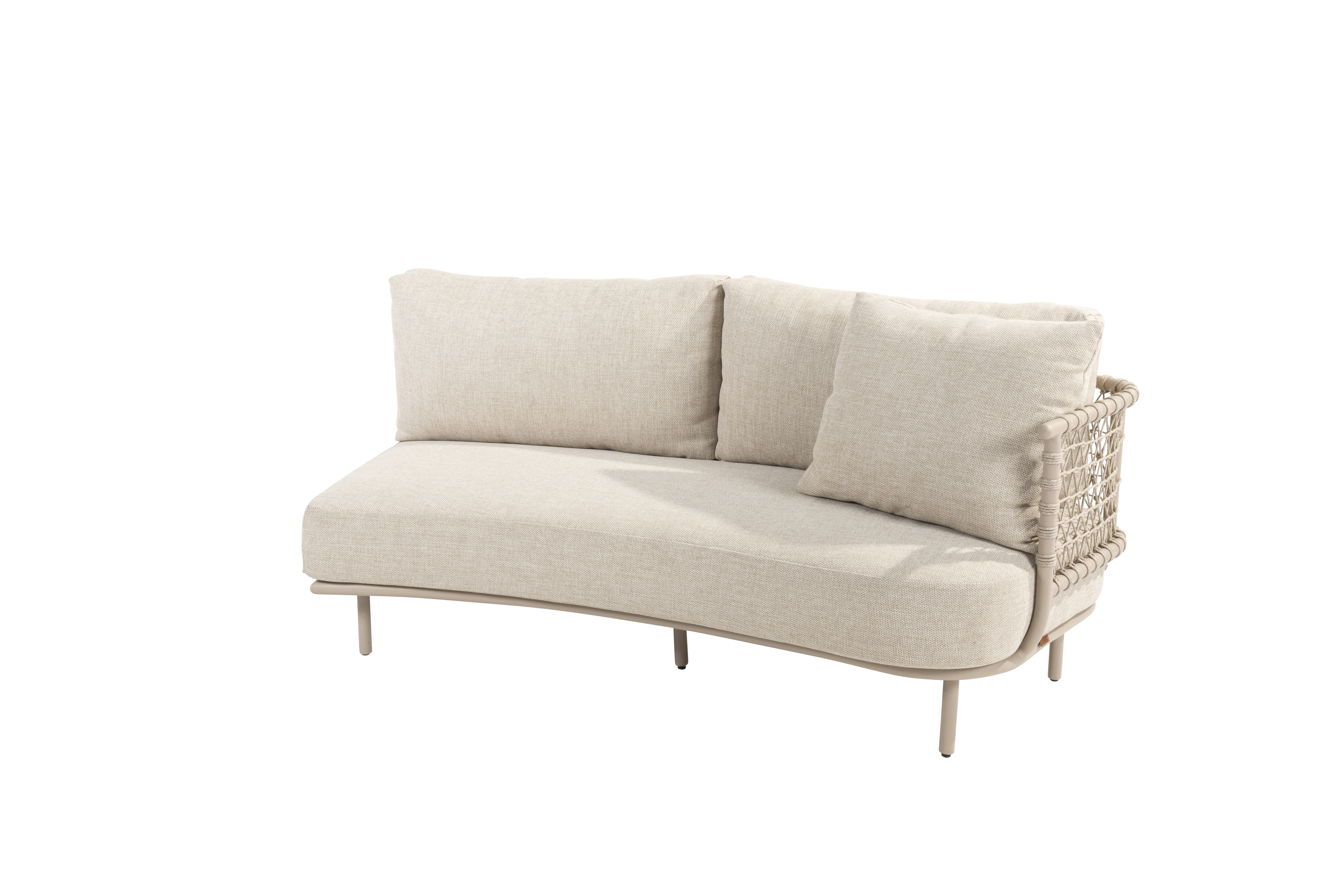 Sardinia 2 seater bench left arm Latte with 3 cushions and pillow