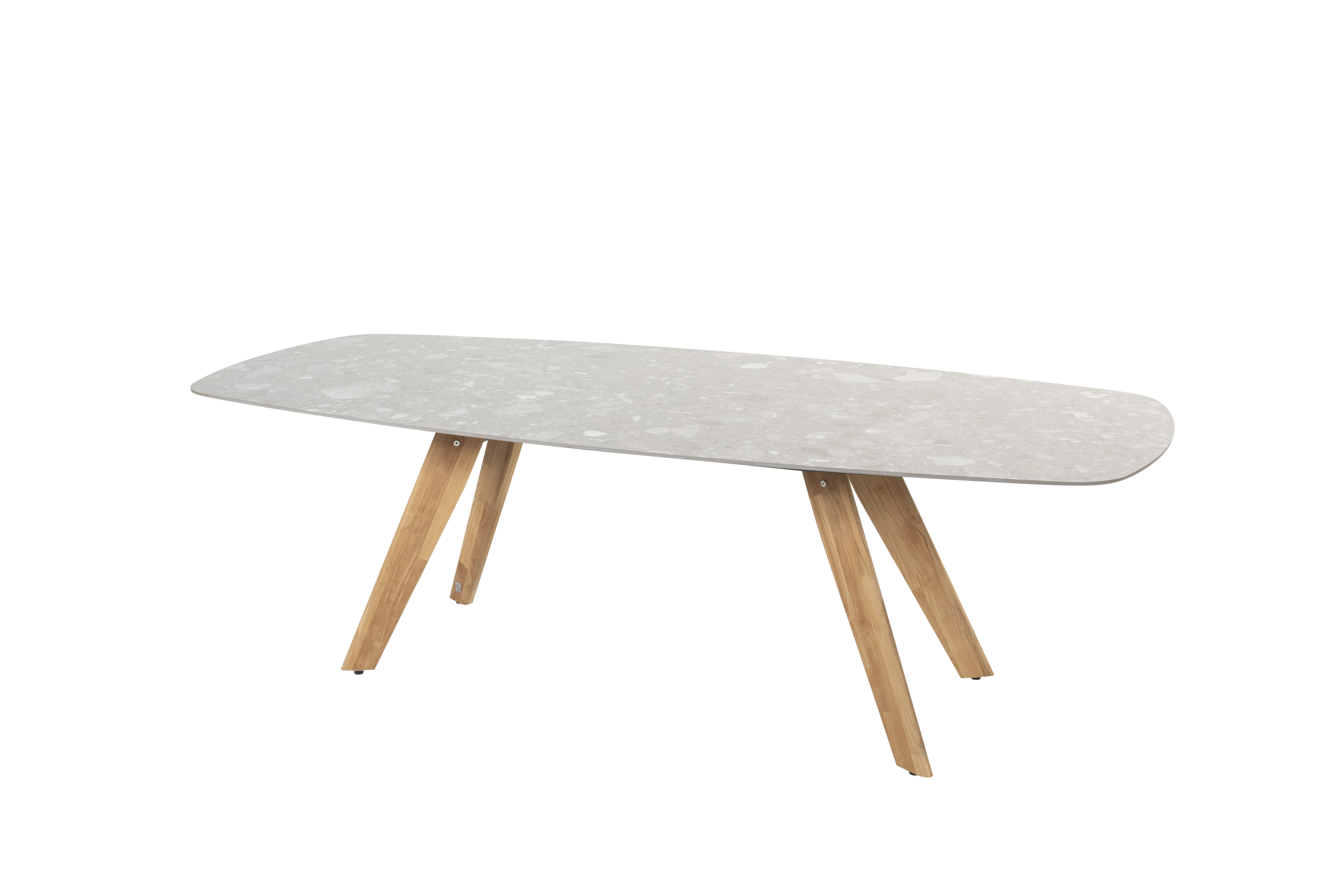 Montana table base barrel teak 240x103 cm + Montana table top barrel ceramic terrazzo 240x103