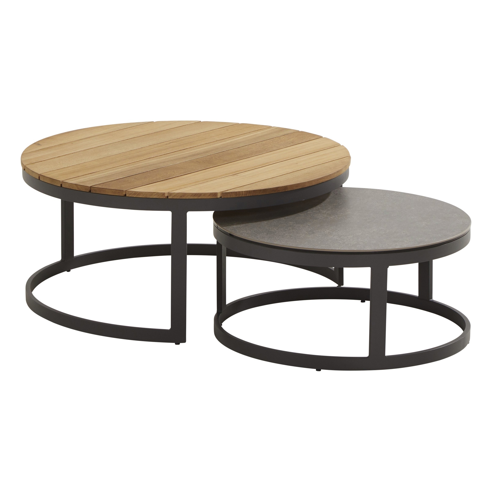 Stonic Set of 2 Coffee Tables Ø80cm and 60cm with teak/ceramic Antracite 