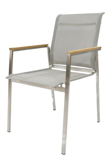 Passion stacking chair RVS antr Sling Teak arm 