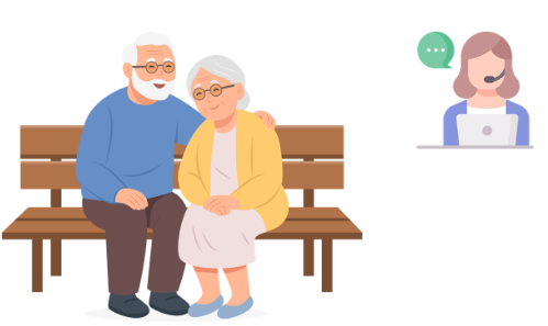 Twee personen die op bankje zitten en met elkaar praten, en een medewerker van Dementielijn.