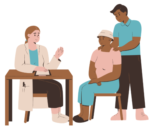 patiënt en naaste praten met zorgverlener