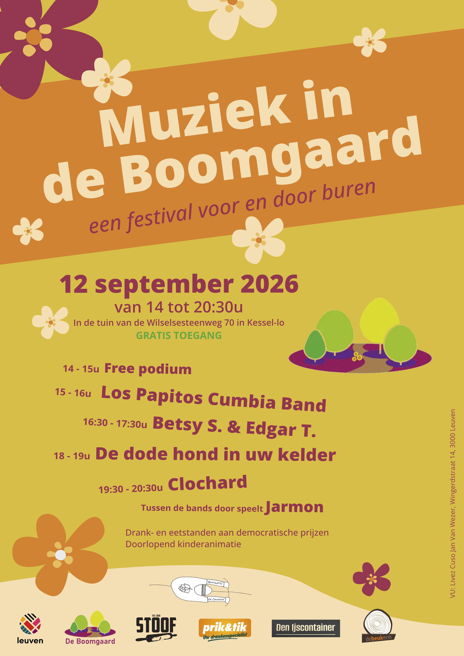 Muziekfestival in de Boomgaard op 12 September