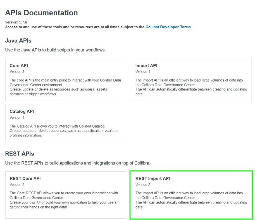 collibra api documentation rest import api