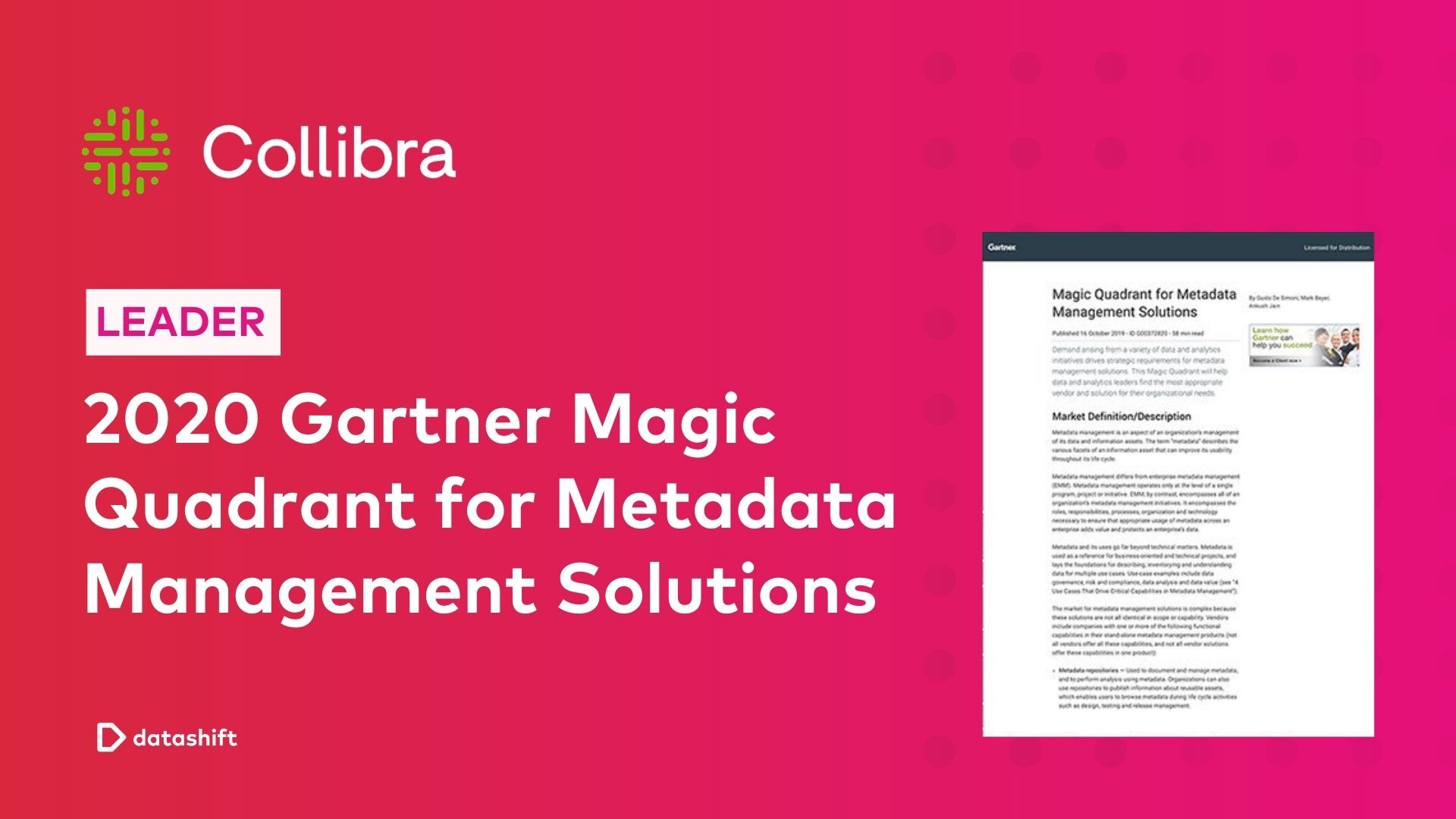 collibra data governance tool leader gartner magic quadrant meta data management