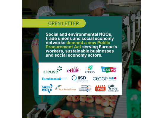 Joint letter for a new Public Procurement Act serving Europe’s workers, sustainable businesses and social economy actors